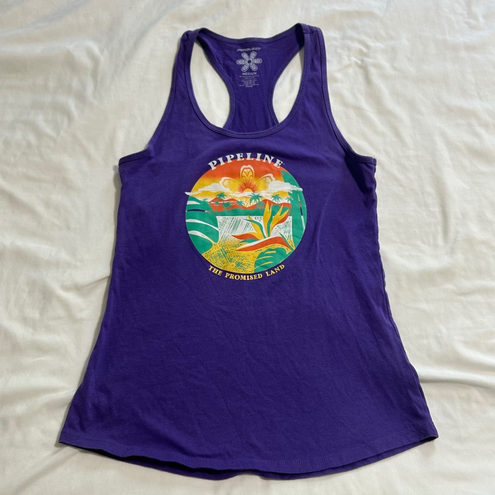 Pipeline Womens Purple Graphic Racerback Tank Top The Promised Land‎ Size Medium